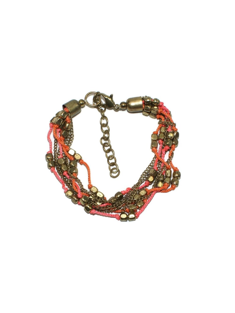 VTG Gold Tone with Pink and Orange Braided Cord 7 1/2" Bracelet with Extender.